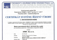 Certifikát systému řízení výroby